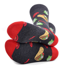 Load image into Gallery viewer, Parquet Men’s Tacos Design Novelty Crew Socks – Black & Red