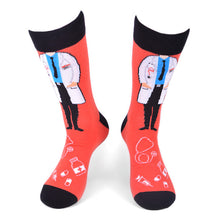 Load image into Gallery viewer, Parquet Men’s Doctor Pattern Novelty Crew Socks – Bright Orange & Black