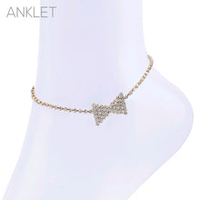 Load image into Gallery viewer, Gold Rhinestone Dainty Bow Tie Anklet – Elegant Adjustable Ankle Bracelet