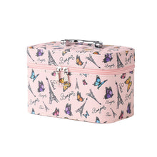 Load image into Gallery viewer, Nollia Medium Paris Butterfly Makeup Train Case – Pink Cosmetic Organizer with Mirror & Handle