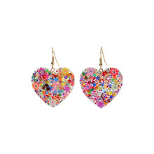 Load image into Gallery viewer, Nollia Confetti Glitter Heart Earrings – Multi-Color & Clear Resin Floral Glitter Hearts