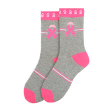 Load image into Gallery viewer, Parquet Women’s Gray & Pink Ribbon Breast Cancer Awareness Crew Socks