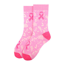Load image into Gallery viewer, Parquet Women’s Light Pink Leaf Pattern Breast Cancer Awareness Crew Socks