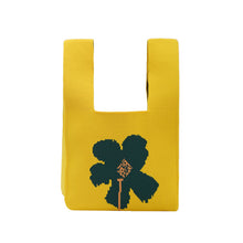 Load image into Gallery viewer, Nollia Mini Knit Tote Bag in yellow with green floral graphic