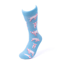 Load image into Gallery viewer, Parquet Men’s Pink Pig Novelty Crew Socks – Light Blue