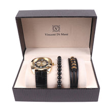 Load image into Gallery viewer, Vincent Di Mani Men's Watch & Bracelet Gift Set – 3-Piece Leather & Bead Boxed Set