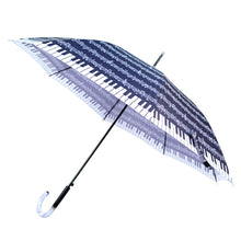 Load image into Gallery viewer, Parquet Music Note Auto Open Umbrella – Piano Print, Acrylic J-Handle, 41" Arc