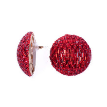 Load image into Gallery viewer, Nollia Round Baguette Stone Earrings – Red, Green & Silver Statement Studs