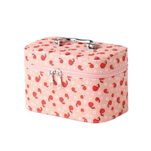 Load image into Gallery viewer, Nollia Medium Cherry & Daises Print Makeup Train Case – Pink Cosmetic Organizer with Mirror & Handle