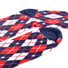 Load image into Gallery viewer, Parquet Men’s Argyle Pattern Crew Socks – Red, Navy & White