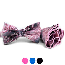 Load image into Gallery viewer, Laurant Bennet Paisley Banded Bow Tie & Matching Hanky Pocket Round Set