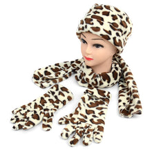 Load image into Gallery viewer, Nollia Women’s Jaguar Print Fleece Winter Hat, Scarf & Gloves Set