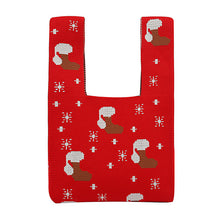 Load image into Gallery viewer, Nollia Red Reindeer & Snowflake Mini Knit Tote Bag