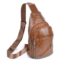Load image into Gallery viewer, Brown Vegan Leather Crossbody Sling Bag - Multi-Pocket, Hands-Free Earphone Hole