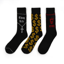 Load image into Gallery viewer, Parquet Men’s Hip-Hop King 3-Pack Novelty Crew Socks – Mixed Colors