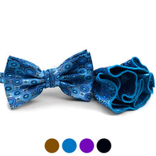 Load image into Gallery viewer, Laurant Bennet Diamond Pattern Banded Bow Tie & Matching Hanky Pocket Round Set