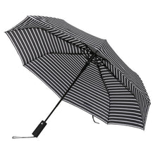 Load image into Gallery viewer, Nollia Compact Black & White Stripe Auto-Open Umbrella – 12" Travel Size, Wind-Resistant