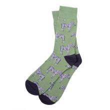 Load image into Gallery viewer, Parquet Men’s Wild Zebra Novelty Crew Socks – Light Green & Black