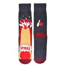 Load image into Gallery viewer, Parquet Men’s Bowling STRIKE Novelty Crew Socks – Black