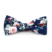 Load image into Gallery viewer, Navy Floral Cotton Banded Bow Tie – Handmade & Boxed