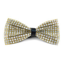 Load image into Gallery viewer, Men's Crystal Silver Rhinestone over Gold Bow Tie