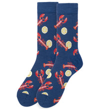 Load image into Gallery viewer, Parquet Men’s Lobster & Lemon Novelty Crew Socks – Navy