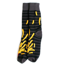 Load image into Gallery viewer, Parquet Men’s French Fries Box Novelty Crew Socks – Black & Gray