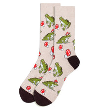 Load image into Gallery viewer, Parquet Men’s Mushroom & Frog Novelty Crew Socks – Earth Tones