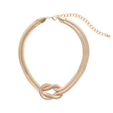 Load image into Gallery viewer, Nollia Gold Snake Chain Knot Necklace – Elegant 15" Statement Choker
