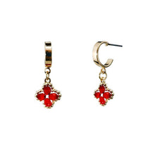Load image into Gallery viewer, Nollia Glass Bead Clover Mini Hoop Earrings – Red & Green Dainty Lucky Charm Hoops