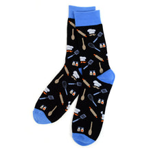 Load image into Gallery viewer, Parquet Men’s Chef Pattern Crew Socks – Black & Blue