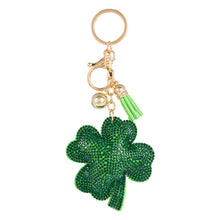 Load image into Gallery viewer, Nollia Bling Crystal Clover Bag Charm – Green Rhinestone Lucky Keychain Accessory