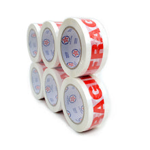 Load image into Gallery viewer, 6 Rolls “FRAGILE” Packing Tape – 2" Wide, Commercial Grade, Red Print, Clear Adhesive