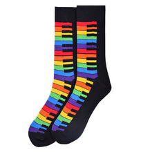 Load image into Gallery viewer, Parquet Men’s Rainbow Piano Keys Novelty Crew Socks – Black