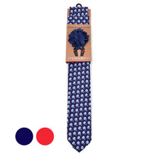 Load image into Gallery viewer, Feraricci Men’s Petite Flowers Cotton Skinny Tie Gift Set – Includes Matching Hanky & Lapel Flower (Red or Navy)