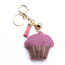 Load image into Gallery viewer, Nollia Bling Crystal Cupcake Charm – Pink Frosting Keychain Accessory