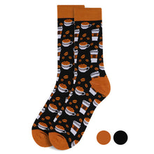 Load image into Gallery viewer, Parquet Men’s Coffee Cups Novelty Crew Socks – Black & Brown Options