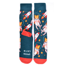 Load image into Gallery viewer, Parquet Men’s Space Cat Novelty Crew Socks – Navy