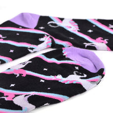 Load image into Gallery viewer, Parquet Men’s Unicorn Design Novelty Crew Socks – Black & Lavender