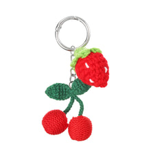 Load image into Gallery viewer, Crochet Strawberry and Cherry Fruit Bag Charm