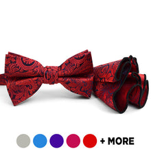 Load image into Gallery viewer, Laurant Bennet Paisley Pattern Banded Bow Tie & Matching Hanky Set