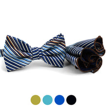 Load image into Gallery viewer, Laurant Bennet Striped Pattern Bow Tie & Matching Round Hanky Set
