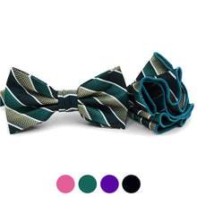 Load image into Gallery viewer, Laurant Bennet Striped Bow Tie & Matching Round Hanky Set