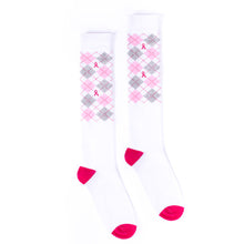 Load image into Gallery viewer, Parquet Ladies Knee High Breast Cancer Awareness Argyle Socks