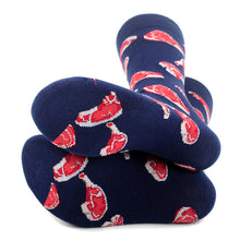Load image into Gallery viewer, Parquet Men’s Meat Lover Novelty Crew Socks – Navy