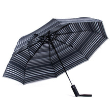 Load image into Gallery viewer, Nollia Compact Black & White Striped Auto-Open Umbrella – 12" Travel Size, Wind-Resistant