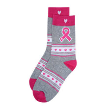 Load image into Gallery viewer, Parquet Women’s Gray & Pink Heart Stripe Breast Cancer Awareness Novelty Socks