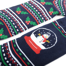 Load image into Gallery viewer, Parquet Snow Globe Novelty Crew Socks – Navy Christmas Theme