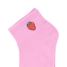 Load image into Gallery viewer, Nollia Women's Low Cut Strawberry Embroidery Ribbed Socks