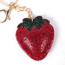 Load image into Gallery viewer, Nollia Bling Crystal Strawberry Charm – Sparkly Fruit Keychain Accessory